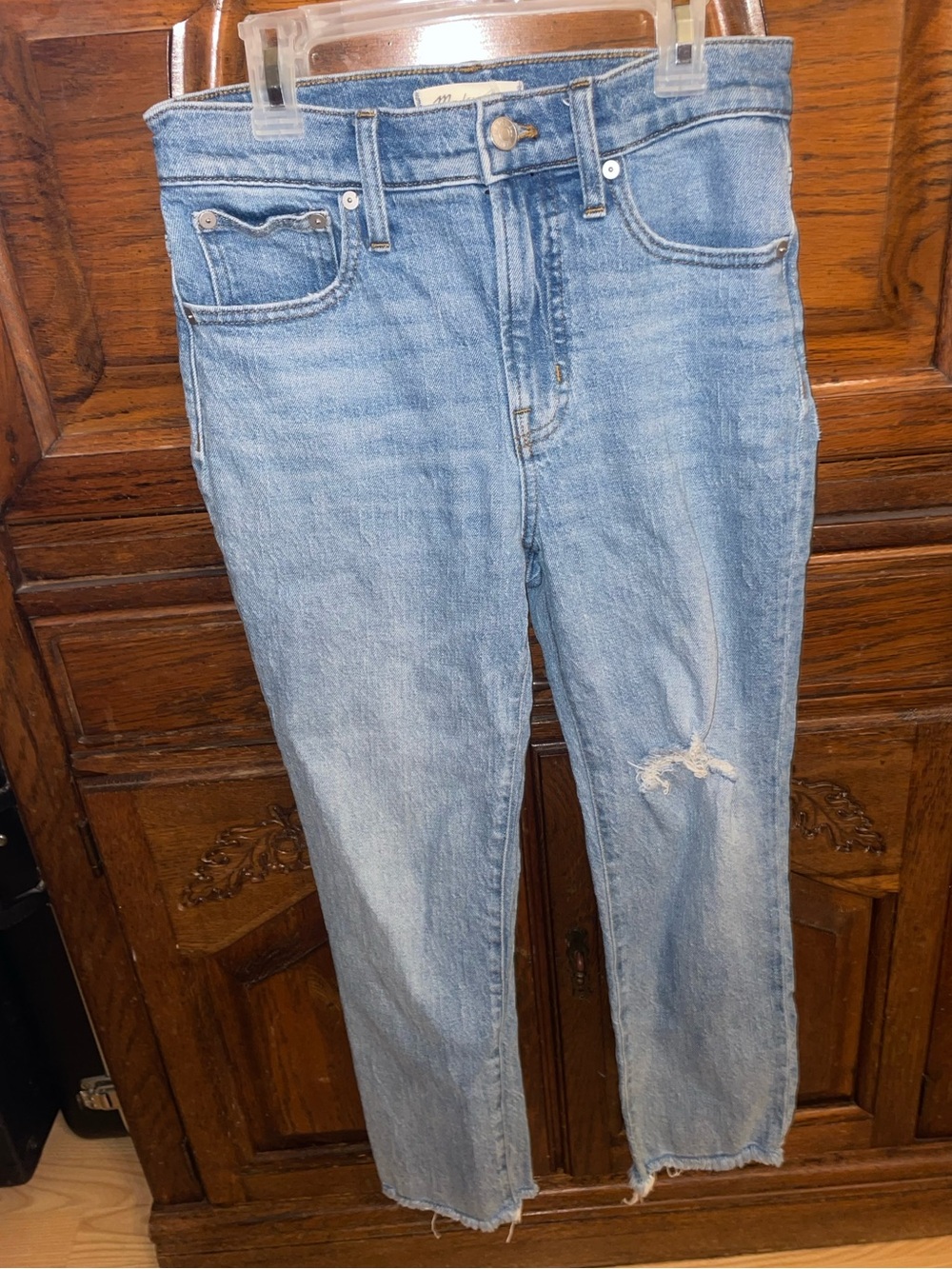 Madewell Perfect Vintage Jean Light Blue Straight-Leg with Knee Distress
